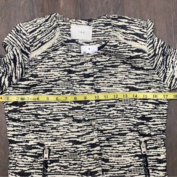 IRO BLACK AND WHITE COTTON BLEND WOVEN ZIP FRONT JACKET WITH POCKETS SIZE 6 - Picture 9 of 12